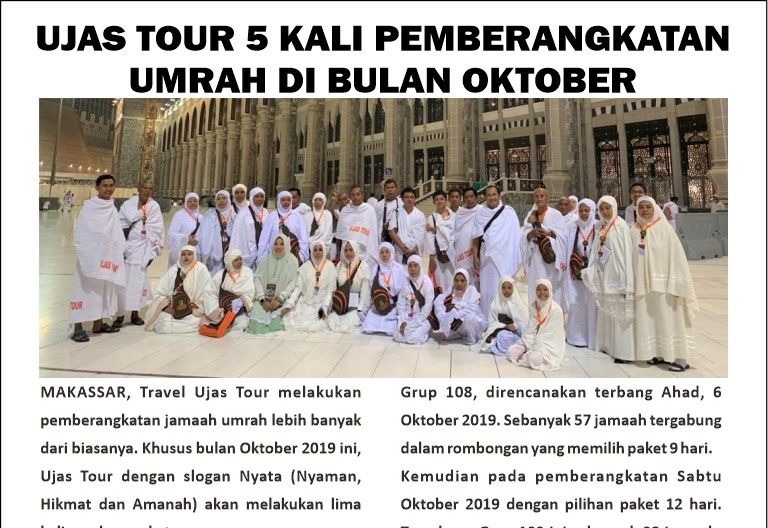 Ujas Tour 5 Kali Pemberangkatan Umroh di Bulan Oktober