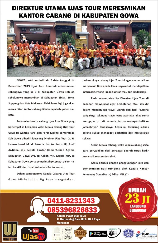 Direktur Utama Ujas Tour Meresmikan Kantor Cabang di Kabupaten Gowa