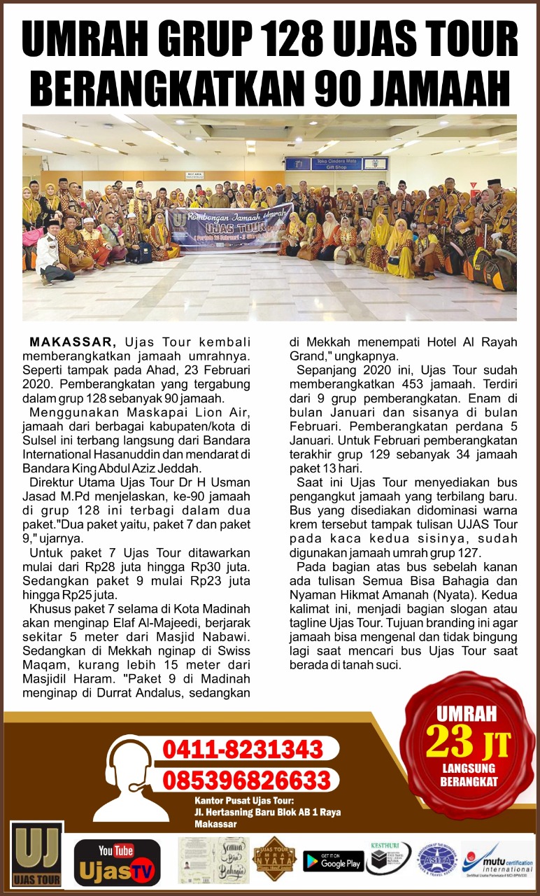 Umrah Group 128 Ujas Tour Berangkatkan 90 Jamaah
