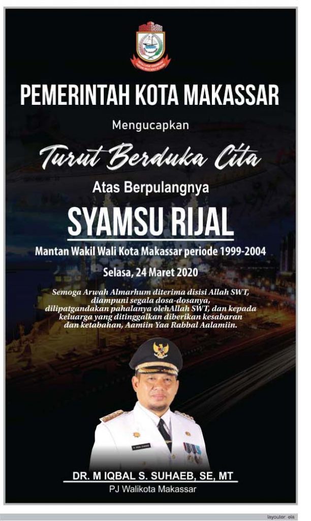 Mantan Walikota Meninggal, Pemkot Makassar Ucapkan Belasungkawa