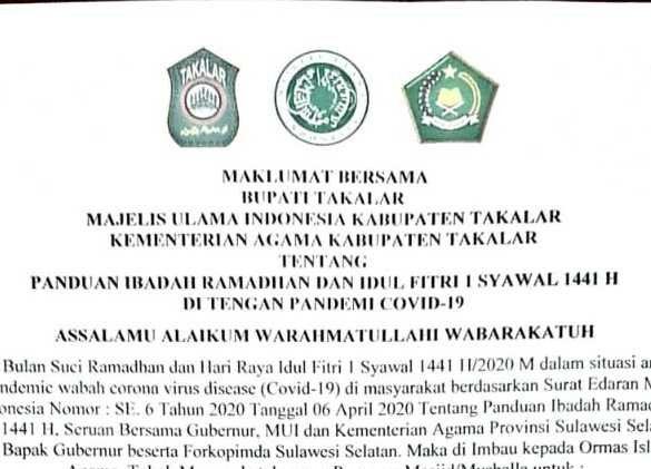 Pandemi Covid 19, Pemkab Takalar, MUI, Sepakat Tiadakan Salat Tarwih di Masjid