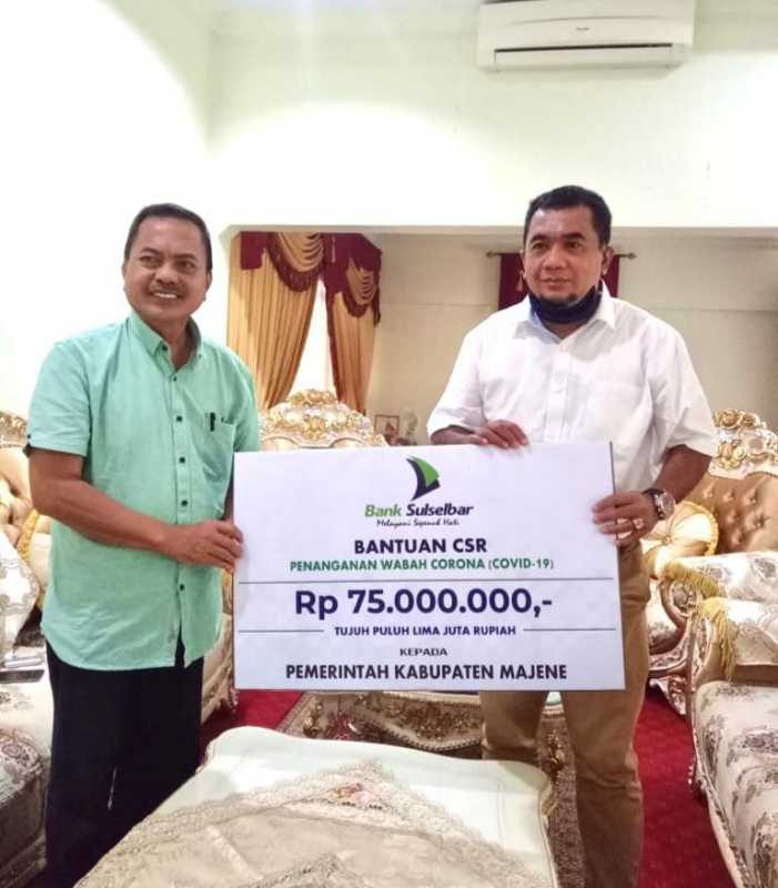 Bank Sulselbar Cabang Majene, Serahkan Dana CSR untuk Penanganan Covid-19