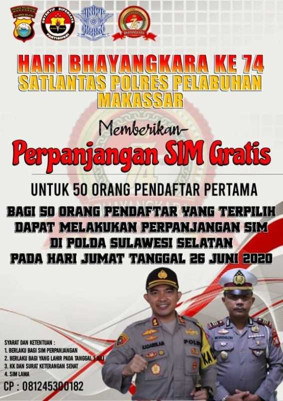 Hari Bhayangkara ke-74, Satlantas Polres Pelabuhan Makassar Gratiskan SIM