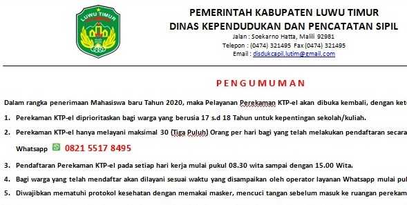 Disdukcapil Lutim Buka Pelayanan Perekaman KTP-el Khusus Mahasiswa