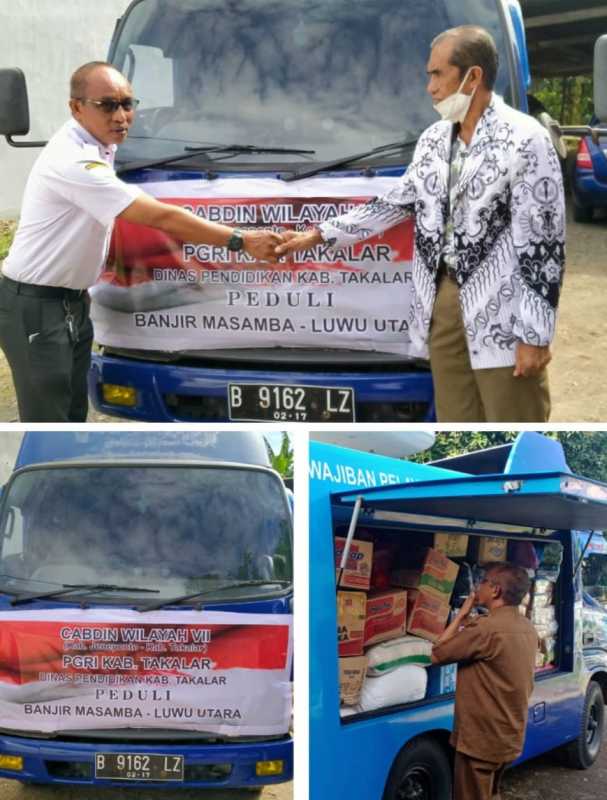 PGRI Takalar,Dinas Dikbud dan UPT Wilayah VII Kirim Bantuan ke Masamba