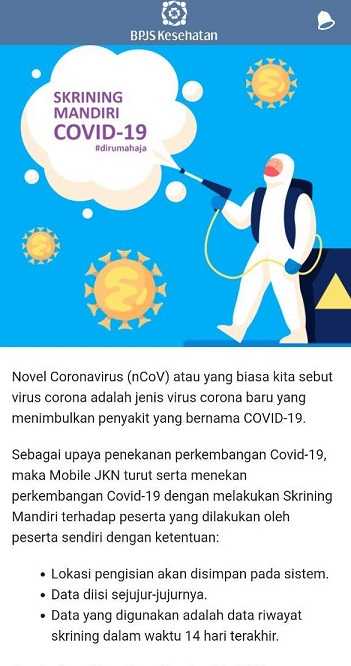 Melalui Mobile JKN, Skrining Mandiri Covid-19 Jadi Lebih Mudah