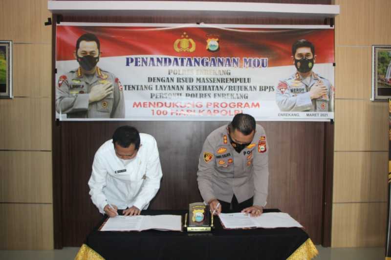 Dukung Program Kerja 100 Hari Kapolri, Kapolres Enrekang Teken MoU Dengan Dinkes.Dalam Rangka Meningkatkan Mutu Pelayanan Kesehatan Personil 
