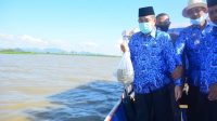 Tingkatkan Kesejahteraan Nelayan, Bupati Sidrap Tebar 80  Ribu Benih Ikan di Danau Sidenreng