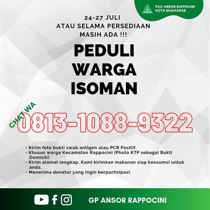 PAC GP Ansor Rappocini Aksi Peduli Bagi Penderita Covid-19