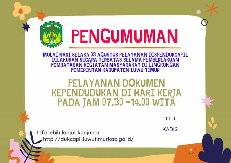 Selama PPKM, Dinas Dukcapil Batasi Pelayanan Administrasi Kependudukan