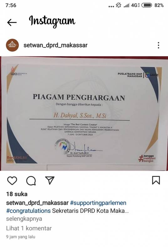 Sekretaris DPRD Makassar H Dahyal The Best Content Creator