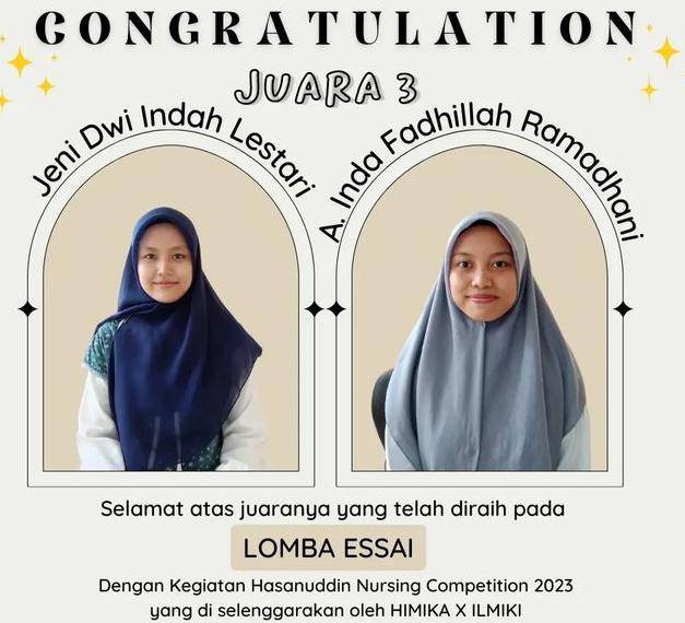 Mahasiswa Keperawatan UIN Alauddin Juara III Esai di HNC 2023
