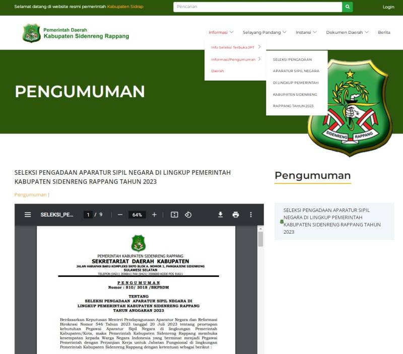 Pemkab Sidrap Umumkan Seleksi PPPK 2023, Total 1.322 Formasi