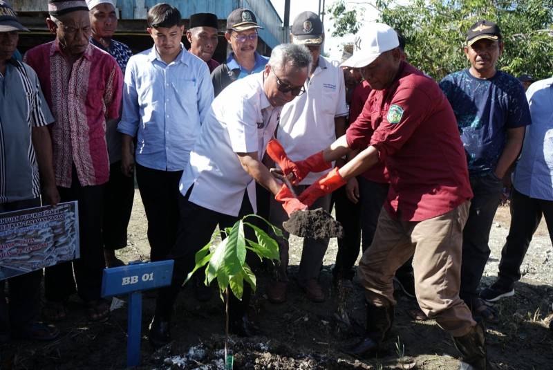 Tingkatkan Produksi Kakao, Bupati Lutim Serahkan Bantuan Pupuk Organik ITK TA. 2023 di Desa Tampinna