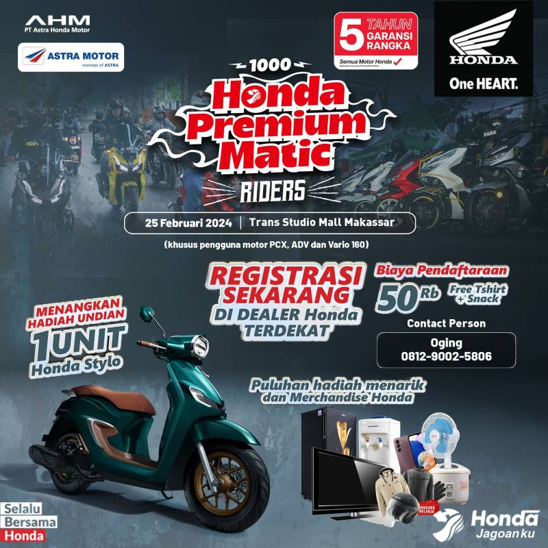 Buruan Daftar, Asmo Sulsel Ajak 1.000 Konsumen Meriahkan Rolling Akbar Honda Premium Matic Riders Berhadiah Motor