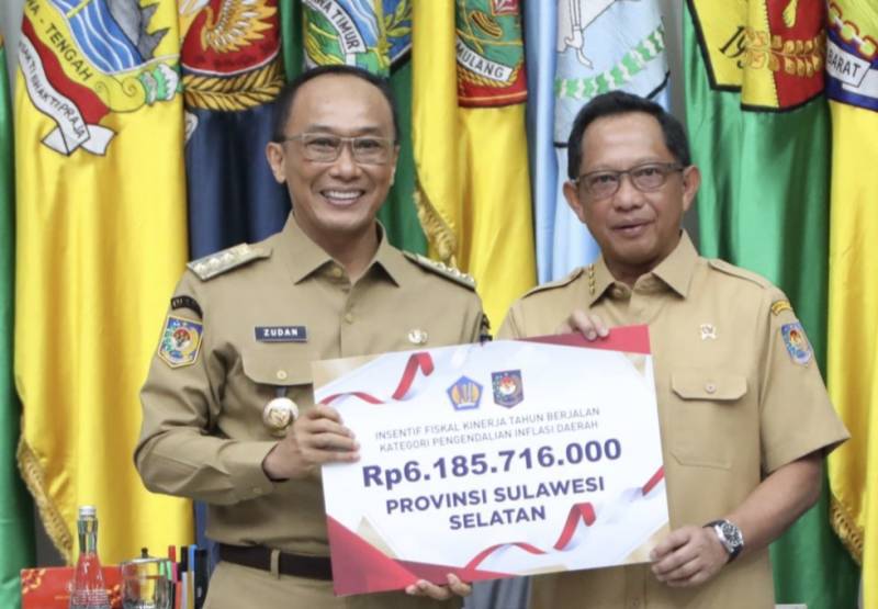 Terbaik Dalam Pengendalian Inflasi, Pemprov Sulsel Terima Insentif Fiskal Rp6,1 Miliar dari Kementrian Keuangan
