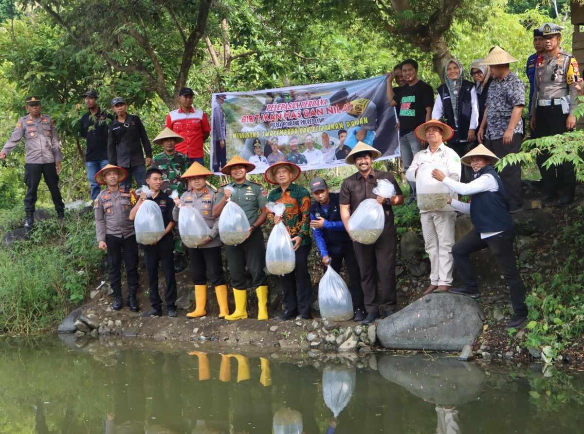 Dukung Ketahanan Pangan, Polres Luwu Gandeng Pemuda Tani Lepas Perdana Bibit Ikan