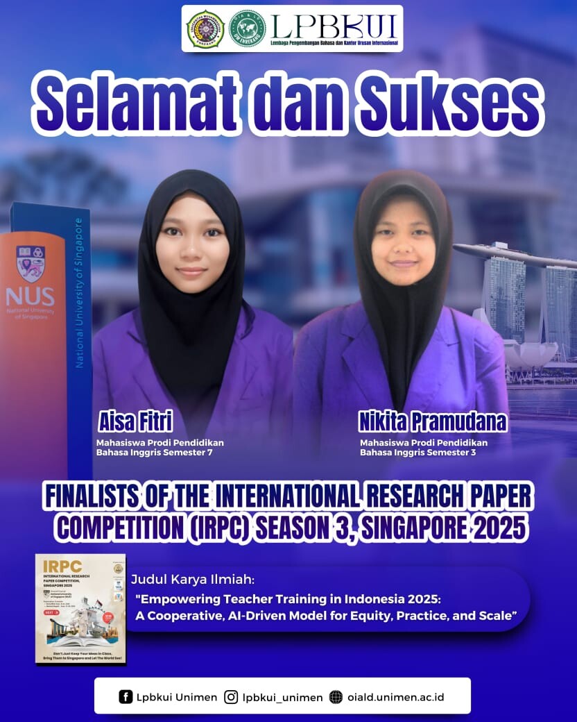 Dua Mahasiswa UNIMEN, Jadi Finalis International Research Paper Competition Di Singapura