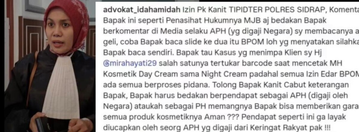 Sebut Kosmetik MJB Berizin, Kuasa Hukum Mira Hayati Sentil Komentar Kanit Tipidter Polres Sidrap