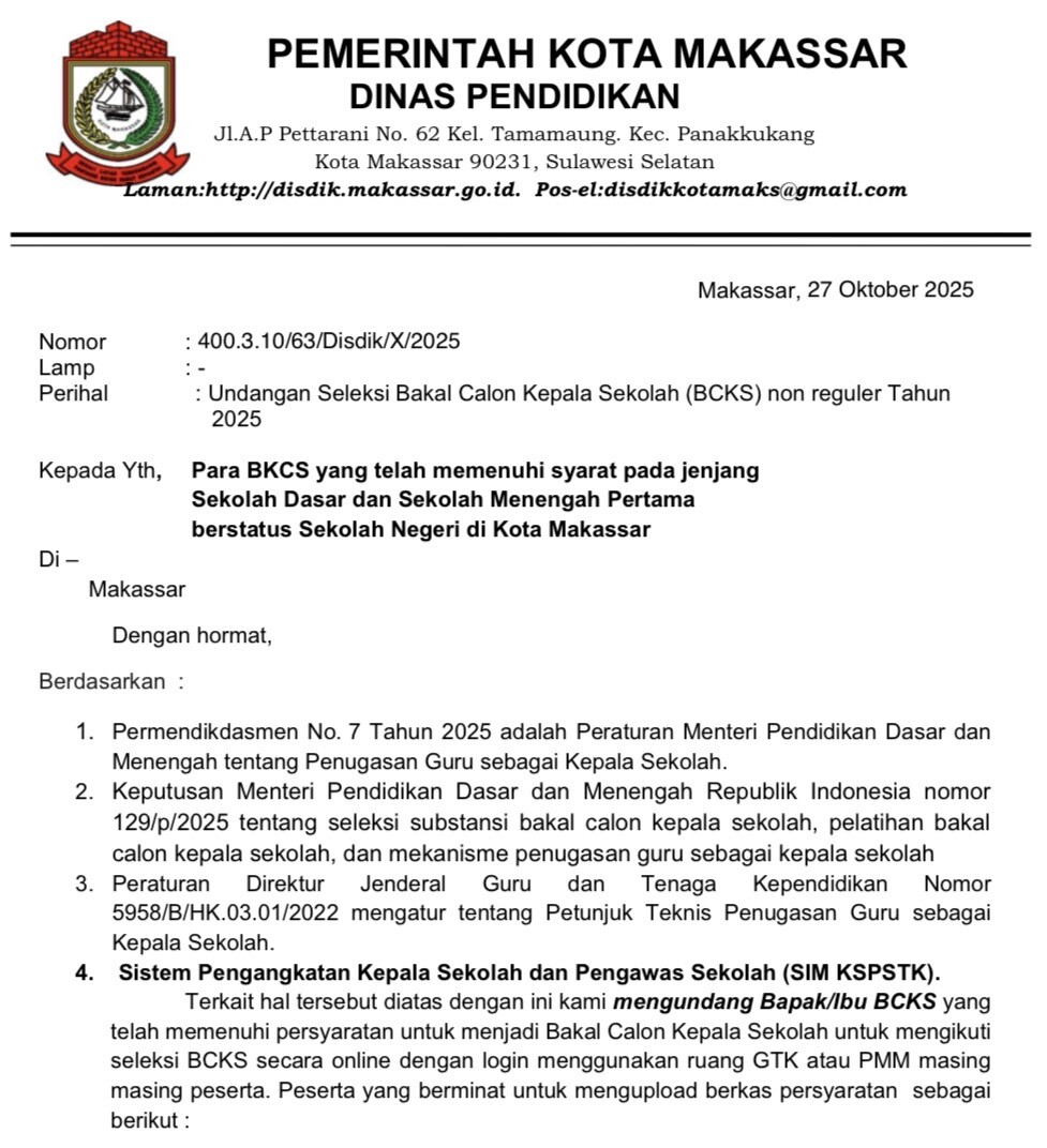 Disdik Makassar Tak Jalankan Permendikdasmen, Loloskan BCKS Golongan III/b