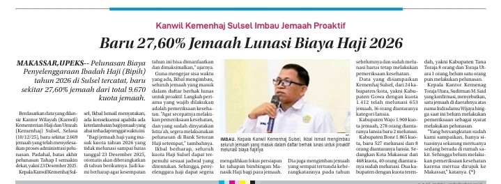 Baru 27,60% Jemaah Lunasi Biaya Haji 2026