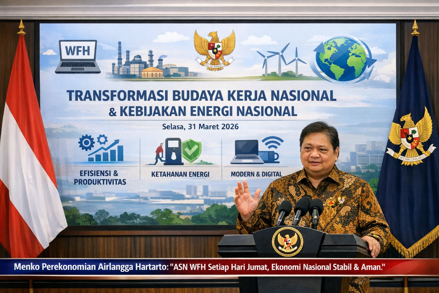 dd1727e7-0014-4376-9fc0-b5e77b52f1e8 Mitigasi Dampak Global, Pemerintah Berlakukan WFH Kecuali Layanan Publik