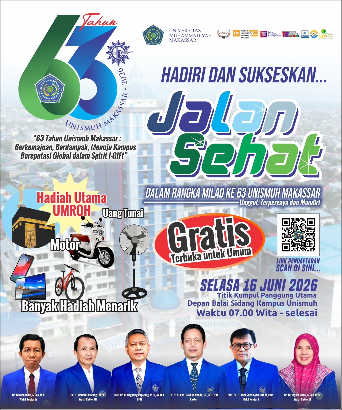 Unismuh Makassar Gelar Jalan Sehat, Milad ke-63, dan Wisuda ke-88