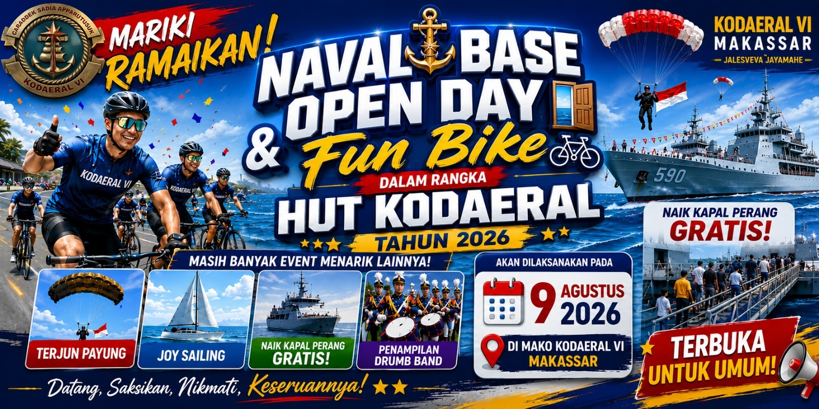 Mariki Ramaikan Naval Base Open Day dan Fun Bike HUT Kodaeral 2026 di Makassar