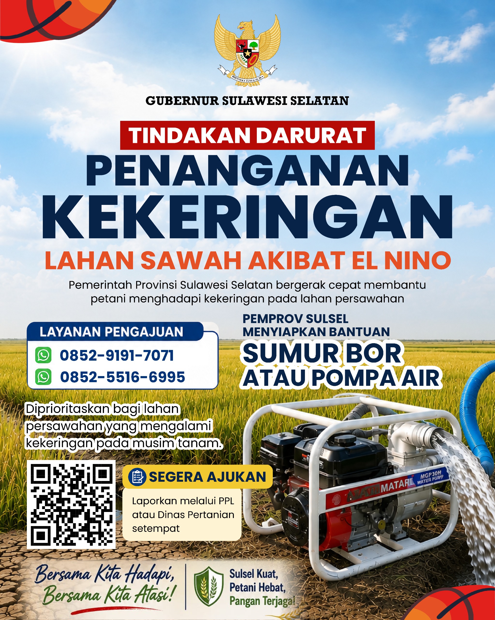 Antisipasi Ancaman El Nino, Gubernur Sulsel Siapkan Bantuan Pompa Air dan Sumur Bor untuk Lahan Pertanian